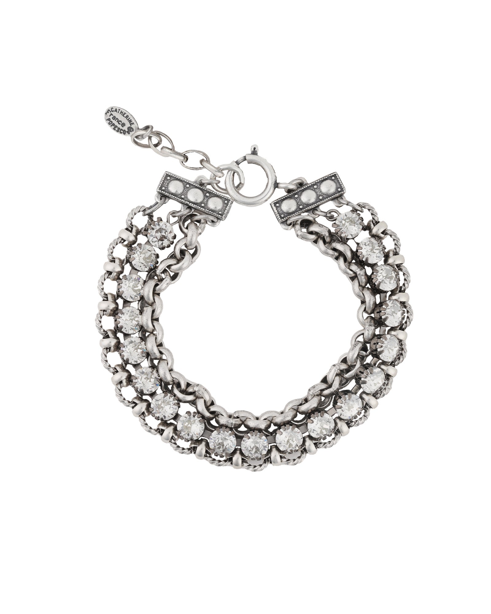 La Vie Parisienne-Mix Chain Crystal Bracelet-Bracelets-Antique Silver Plated, Shade Crystal-Blue Ruby Jewellery-Vancouver Canada