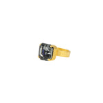 Forget Me Not Ring Antique 14k Gold Plated,  Black Diamond Crystal / 7