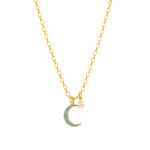 Moon & Stars Necklace Antique 14k Gold Plated, Turquoise Crystal