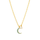 Moon & Stars Necklace Antique 14k Gold Plated, Turquoise Crystal