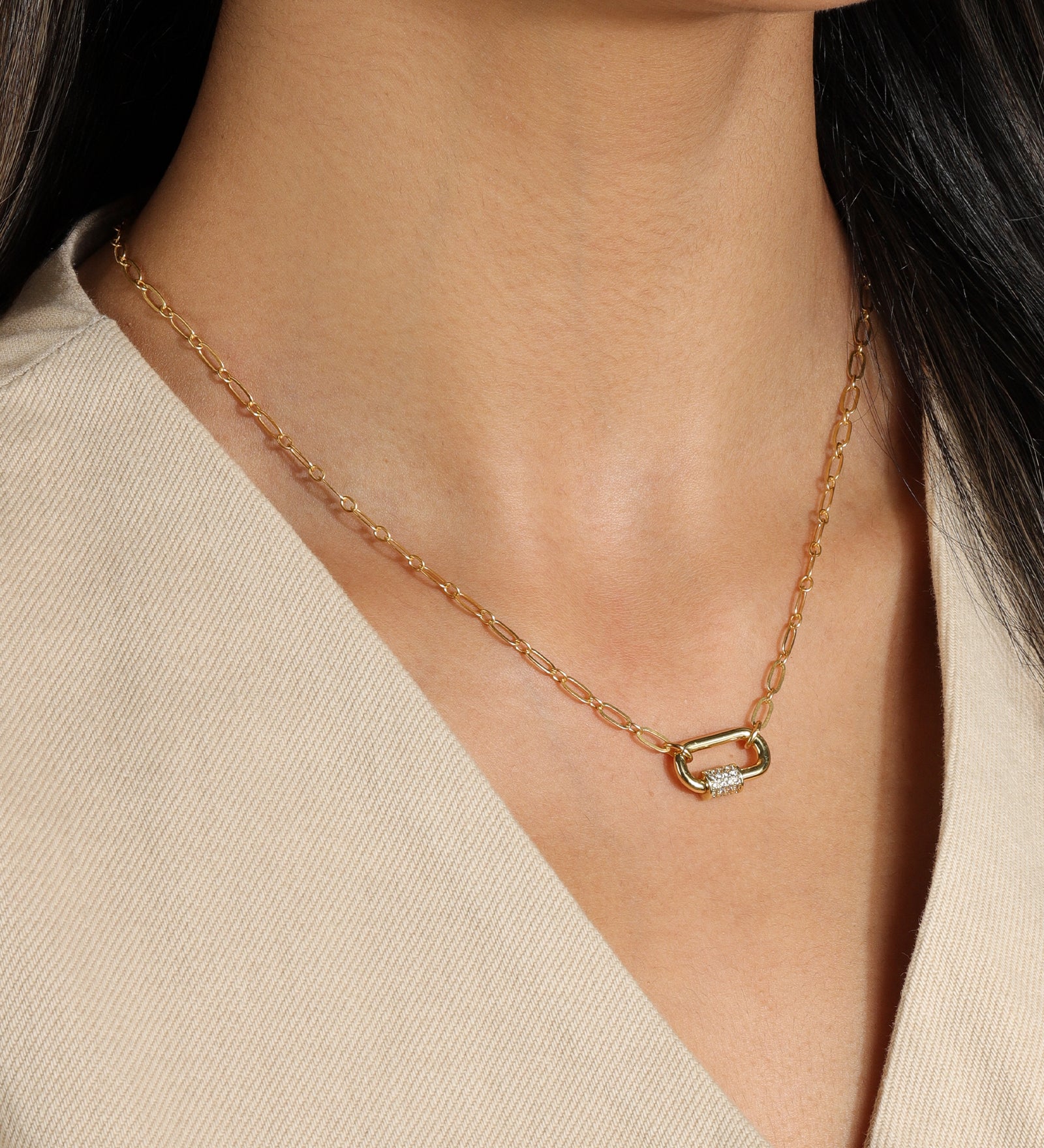 La Vie Parisienne-Pavé Carabiner Necklace-Necklaces-Blue Ruby Jewellery-Vancouver Canada