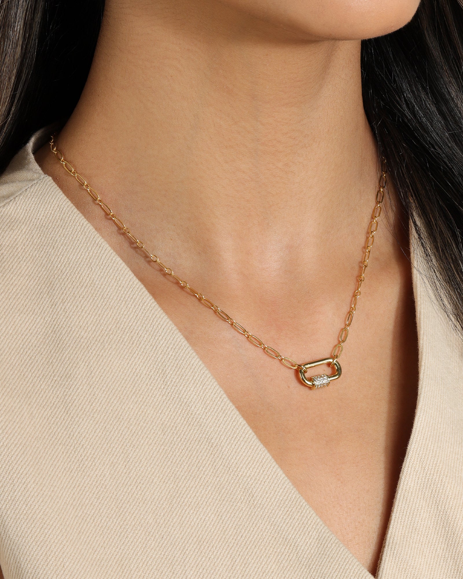 La Vie Parisienne-Pavé Carabiner Necklace-Necklaces-Blue Ruby Jewellery-Vancouver Canada