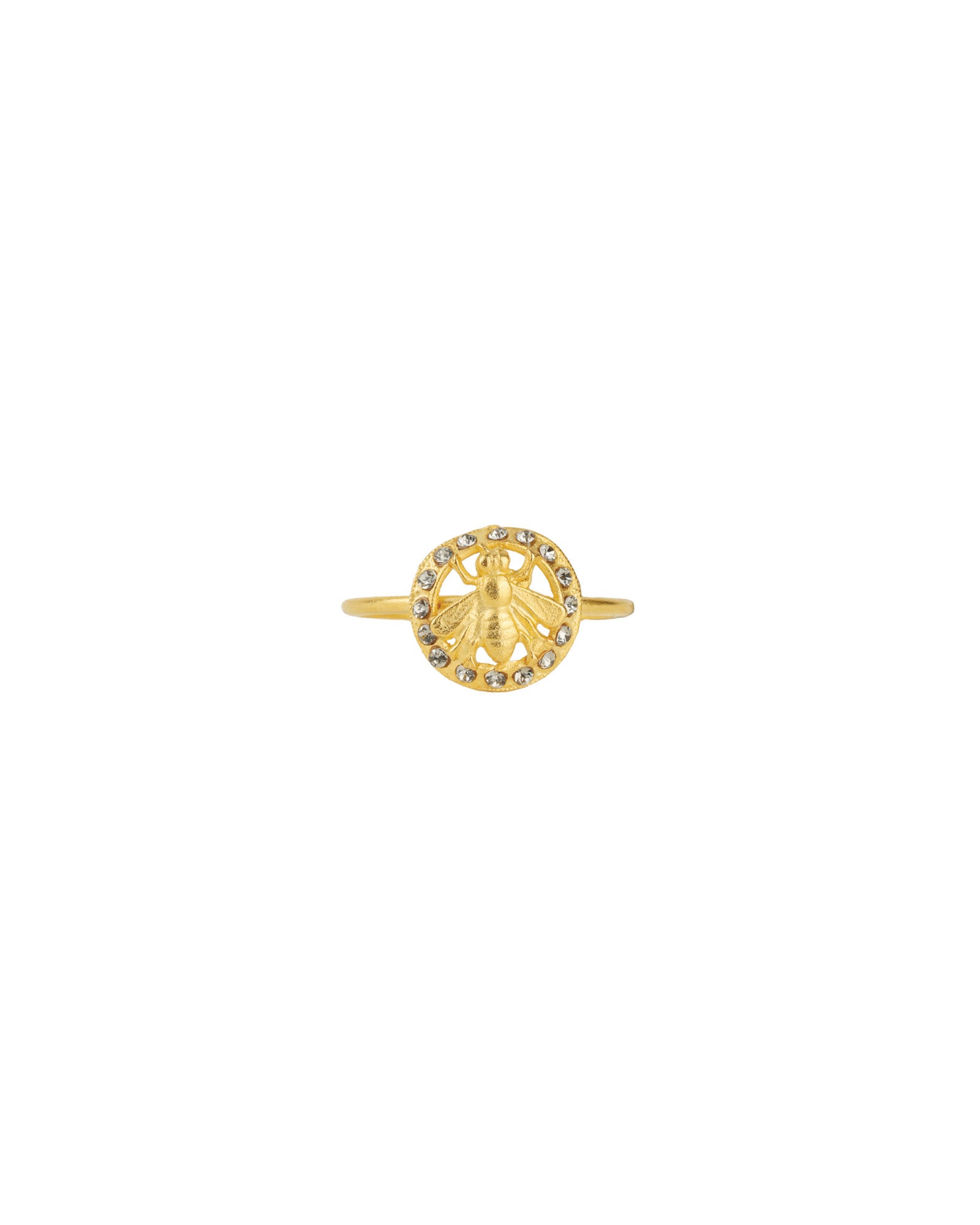 Bee Pavé Halo Ring Antique 14k Gold Plated,  Black Diamond Crystal / 7