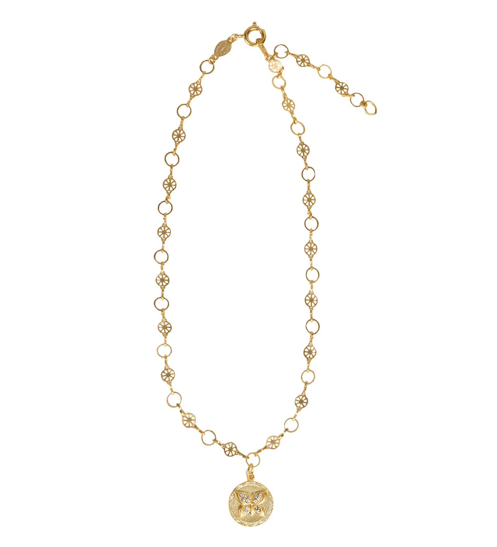 Butterfly Disc Necklace 14k Gold Plated, Crystal