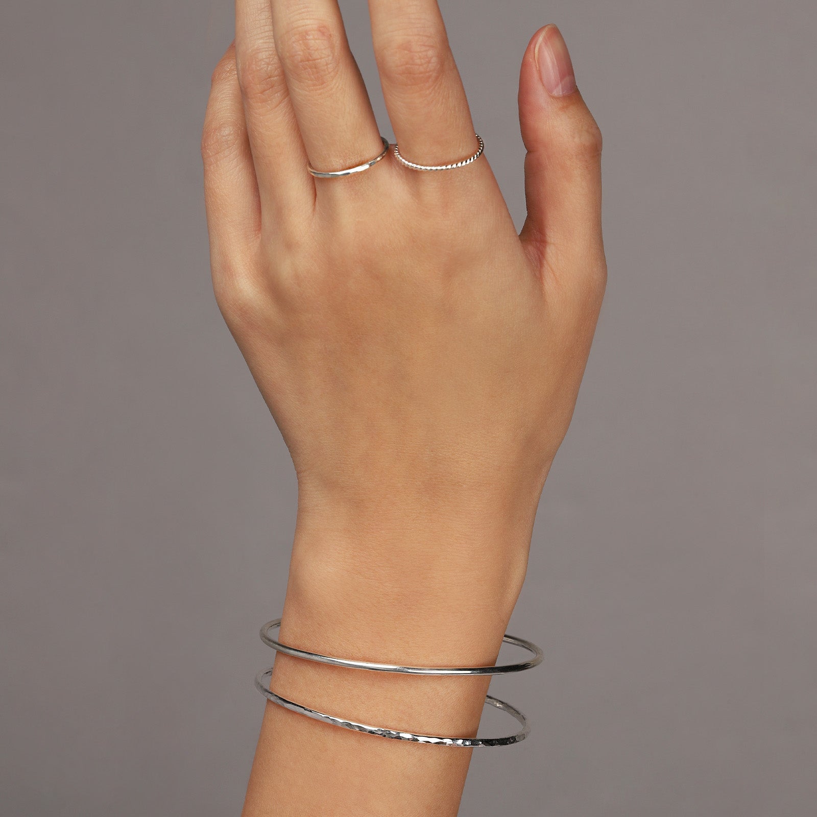 Mikel Grant-Hammer Textured Stacking Bangle-Bracelets-Blue Ruby Jewellery-Vancouver Canada