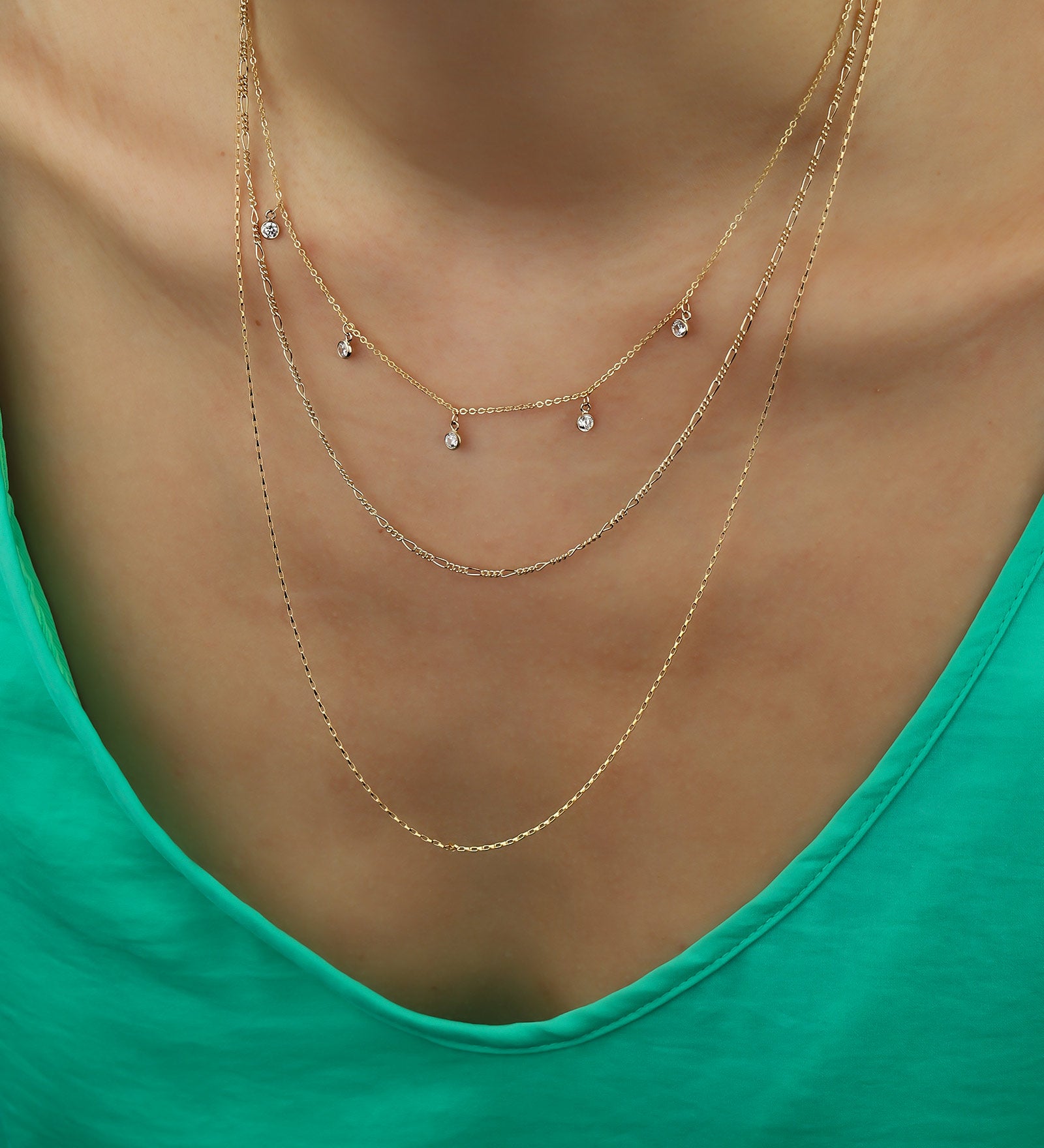 Five Stationed CZ Drop Necklace 14k Gold Filled