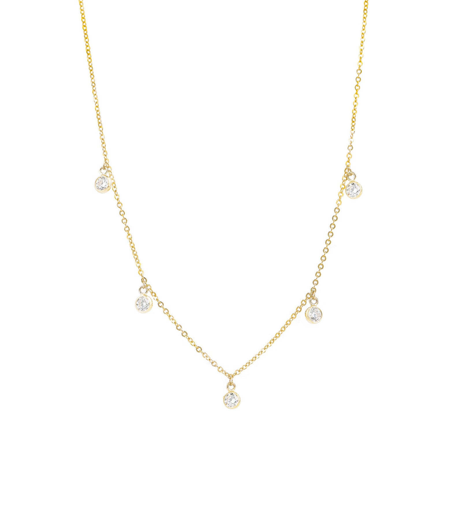 1948-Five Stationed CZ Drop Necklace-Necklaces-14k Gold Filled-Blue Ruby Jewellery-Vancouver Canada
