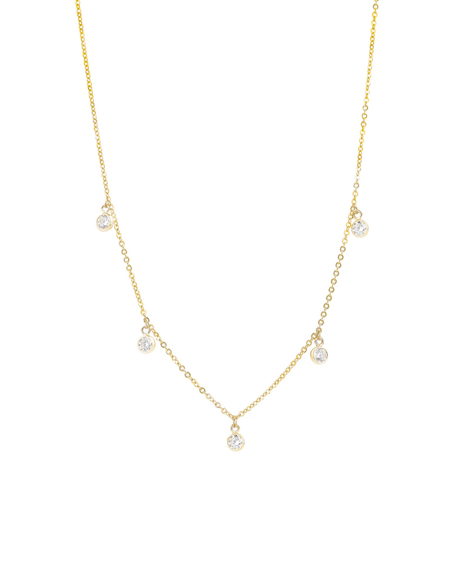 1948-Five Stationed CZ Drop Necklace-Necklaces-14k Gold Filled-Blue Ruby Jewellery-Vancouver Canada
