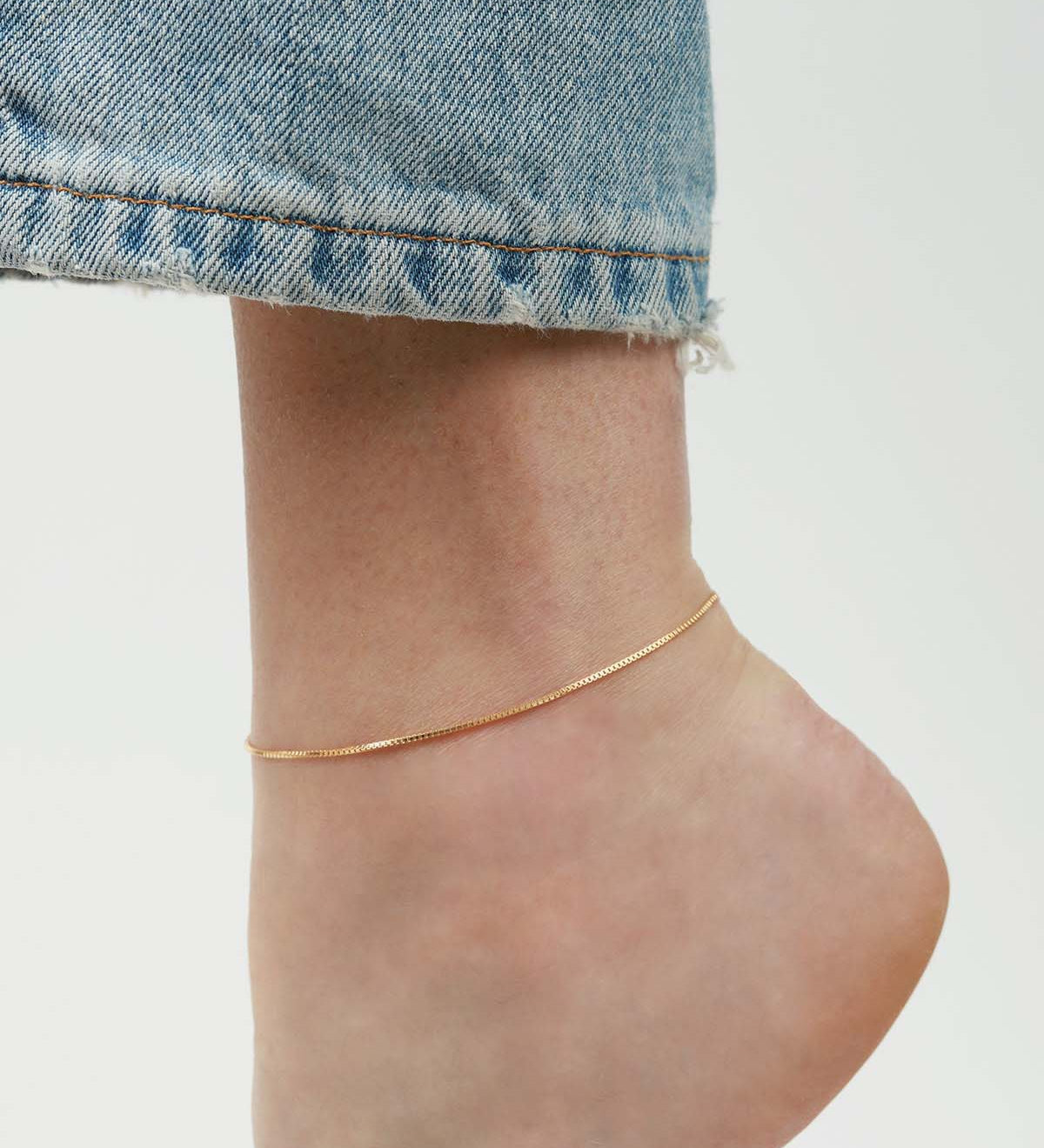 1948-Square Box Chain Anklet-Anklets-Blue Ruby Jewellery-Vancouver Canada