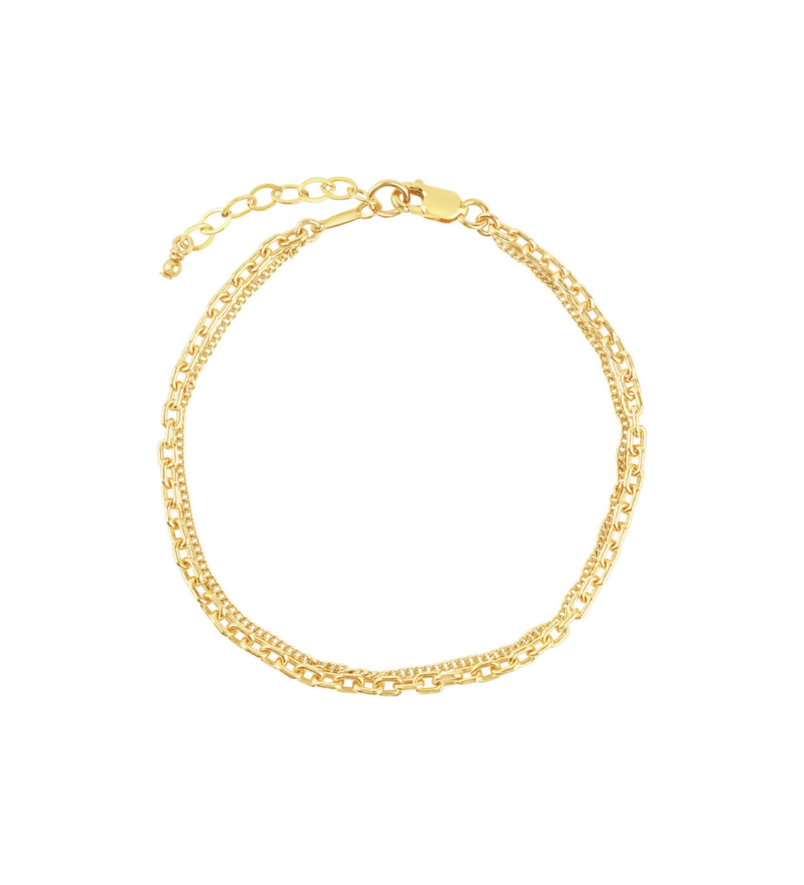 1948-Two Row Rectangle Link + Curb Chain Bracelet-Bracelets-14k Gold Filled-Blue Ruby Jewellery-Vancouver Canada
