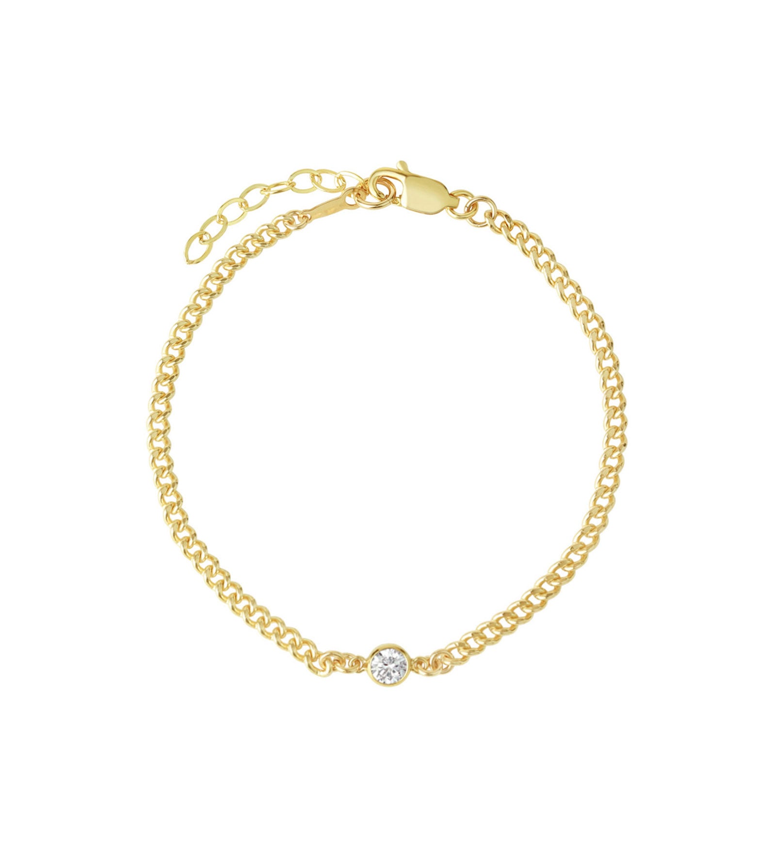 Small Curb Chain CZ Bracelet 14k Gold Filled, Cubic Zirconia