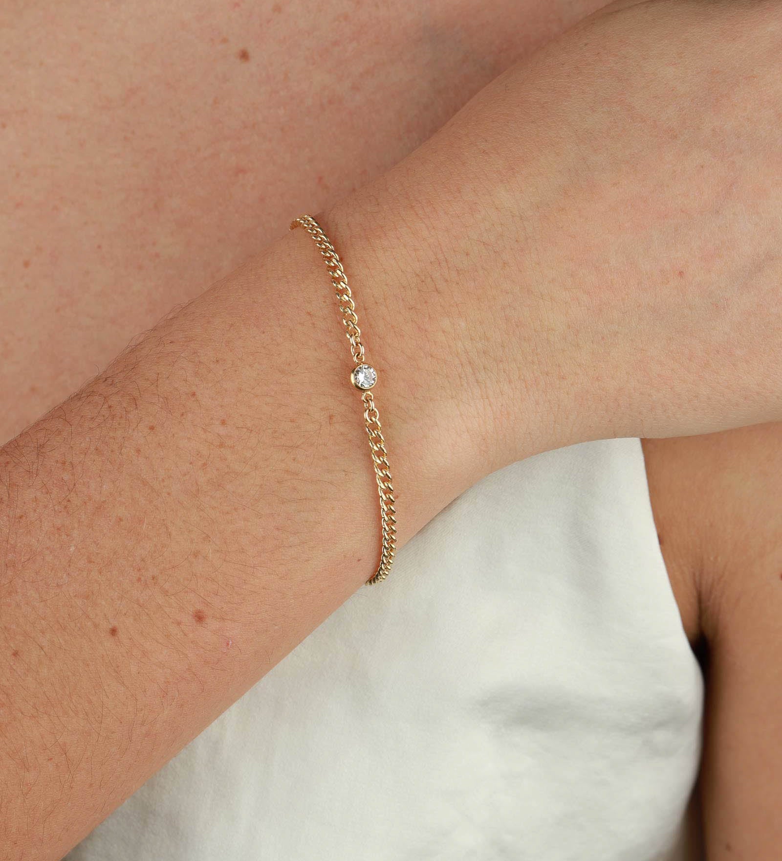 Small Curb Chain CZ Bracelet 14k Gold Filled, Cubic Zirconia