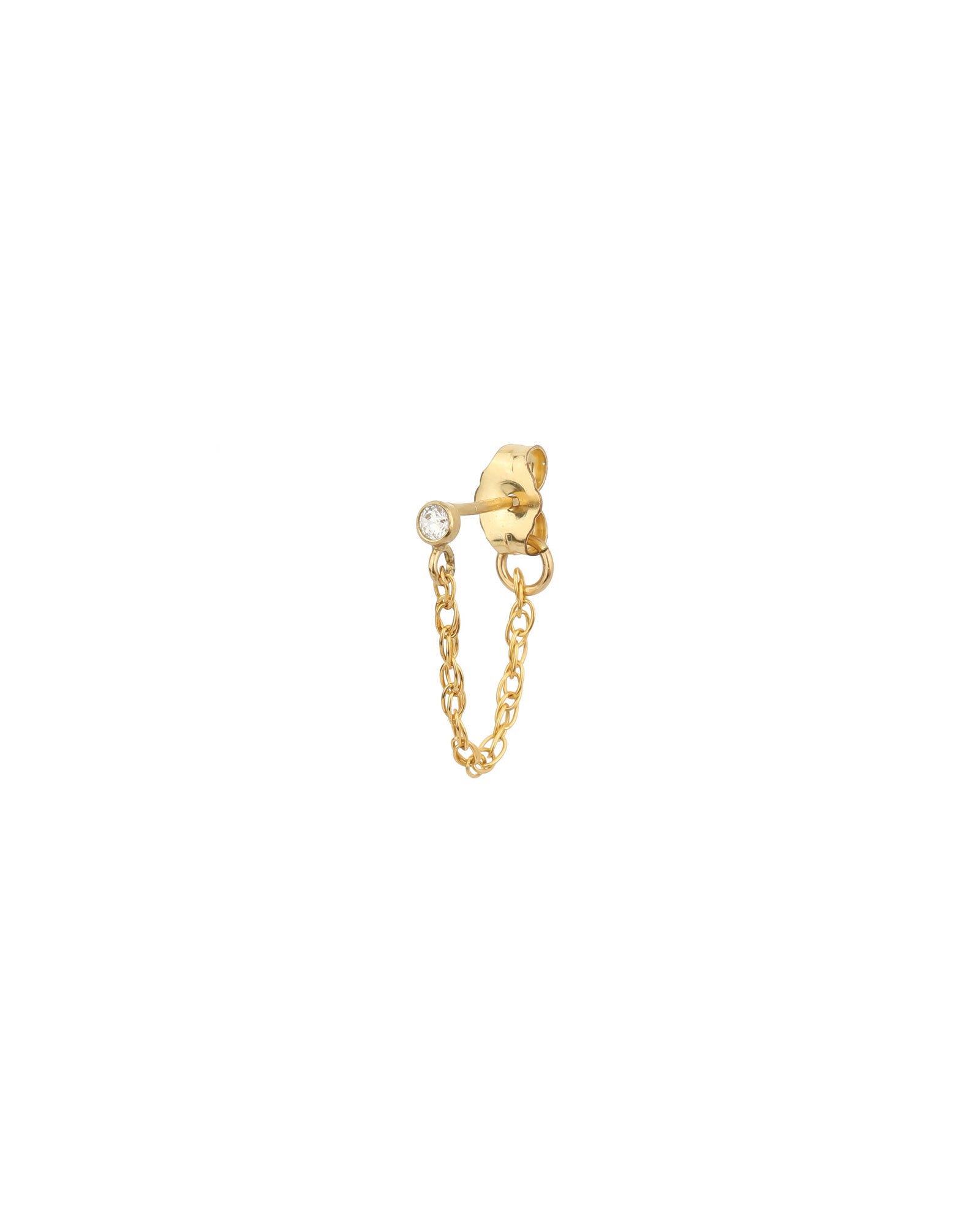 CZ Chain Link Single Stud 14k Gold Filled, Cubic Zirconia