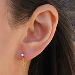 CZ Chain Link Single Stud 14k Gold Filled, Cubic Zirconia