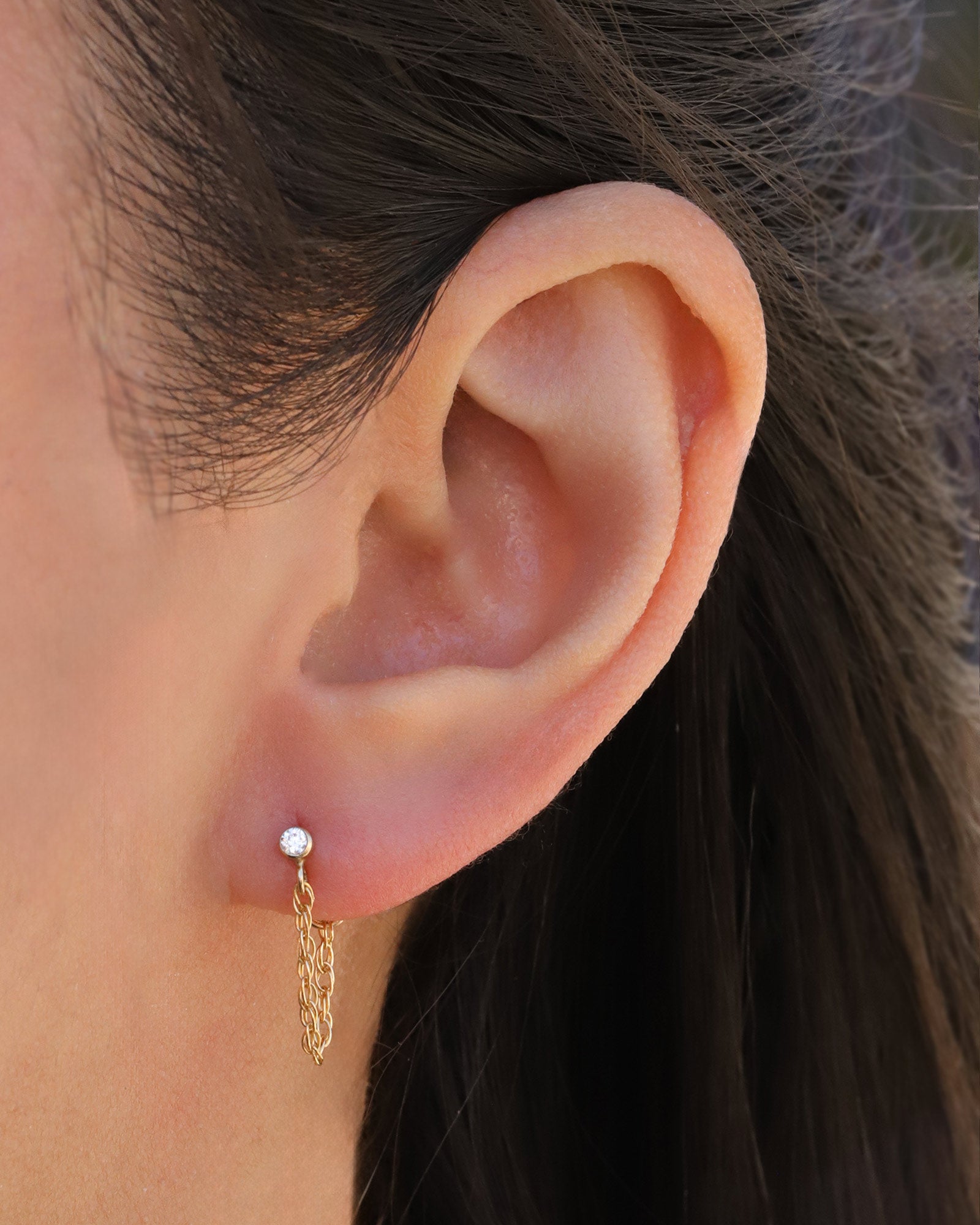 CZ Chain Link Single Stud 14k Gold Filled, Cubic Zirconia