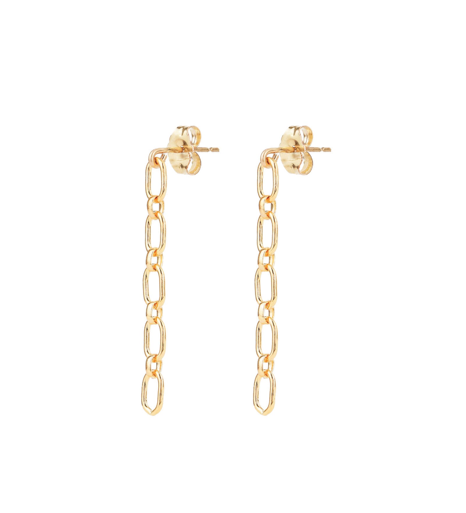 1948-Long Short Chain Drop Studs-Earrings-14k Gold Filled-Blue Ruby Jewellery-Vancouver Canada