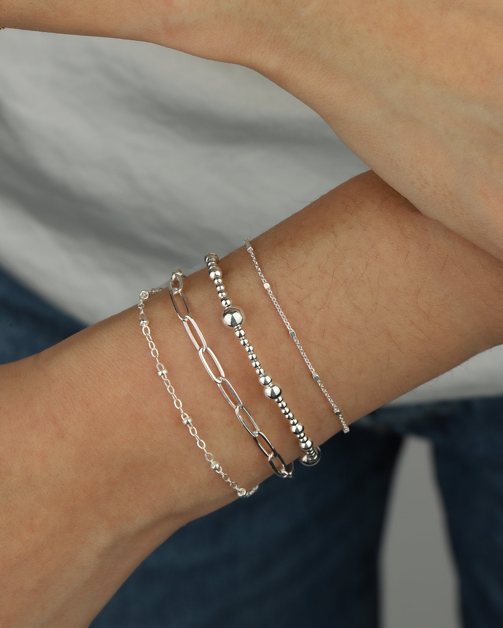 1948-Square Satellite Chain Bracelet-Bracelets-Sterling Silver-Blue Ruby Jewellery-Vancouver Canada