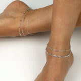 1948-Square Satellite Chain Anklet-Anklets-Sterling Silver-Blue Ruby Jewellery-Vancouver Canada