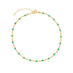 1948-Enamel Beaded Chain Anklet-Anklets-14k Gold Filled, Emerald Enamel-Blue Ruby Jewellery-Vancouver Canada
