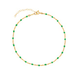 1948-Enamel Beaded Chain Anklet-Anklets-14k Gold Filled, Emerald Enamel-Blue Ruby Jewellery-Vancouver Canada