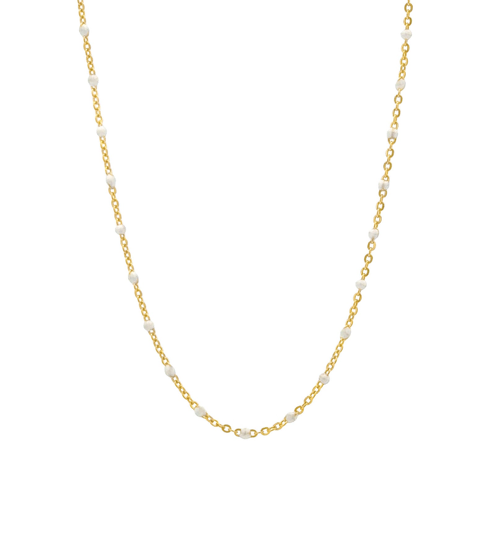 1948-Enamel Beaded Chain Necklace-Necklaces-14k Gold Filled, White Enamel-Blue Ruby Jewellery-Vancouver Canada