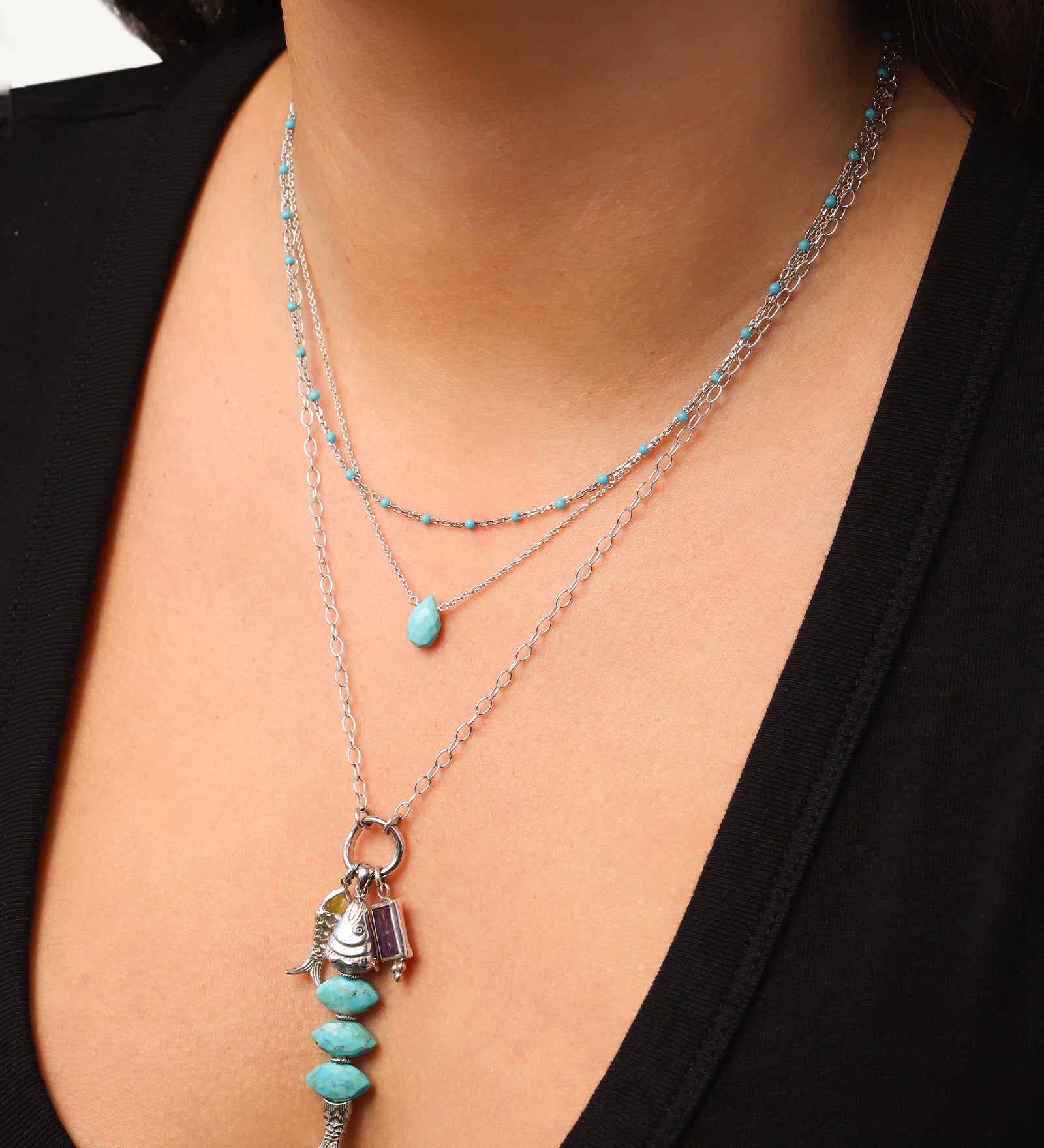 1948-Enamel Beaded Chain Necklace-Necklaces-Blue Ruby Jewellery-Vancouver Canada
