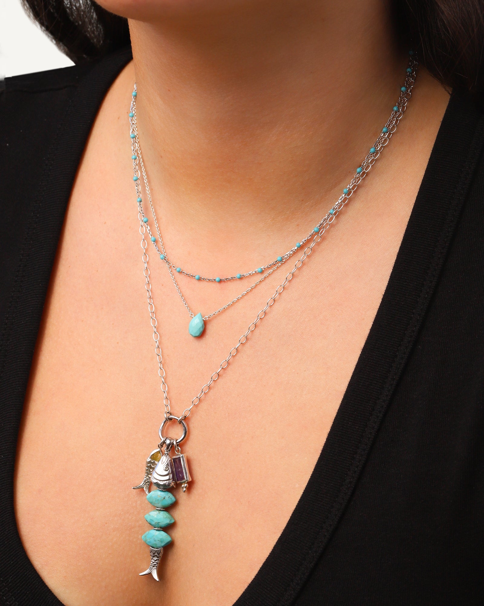 1948-Enamel Beaded Chain Necklace-Necklaces-Blue Ruby Jewellery-Vancouver Canada