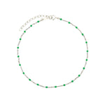 1948-Enamel Beaded Chain Anklet-Anklets-Sterling Silver, Emerald Enamel-Blue Ruby Jewellery-Vancouver Canada