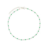 1948-Enamel Beaded Chain Anklet-Anklets-Sterling Silver, Emerald Enamel-Blue Ruby Jewellery-Vancouver Canada