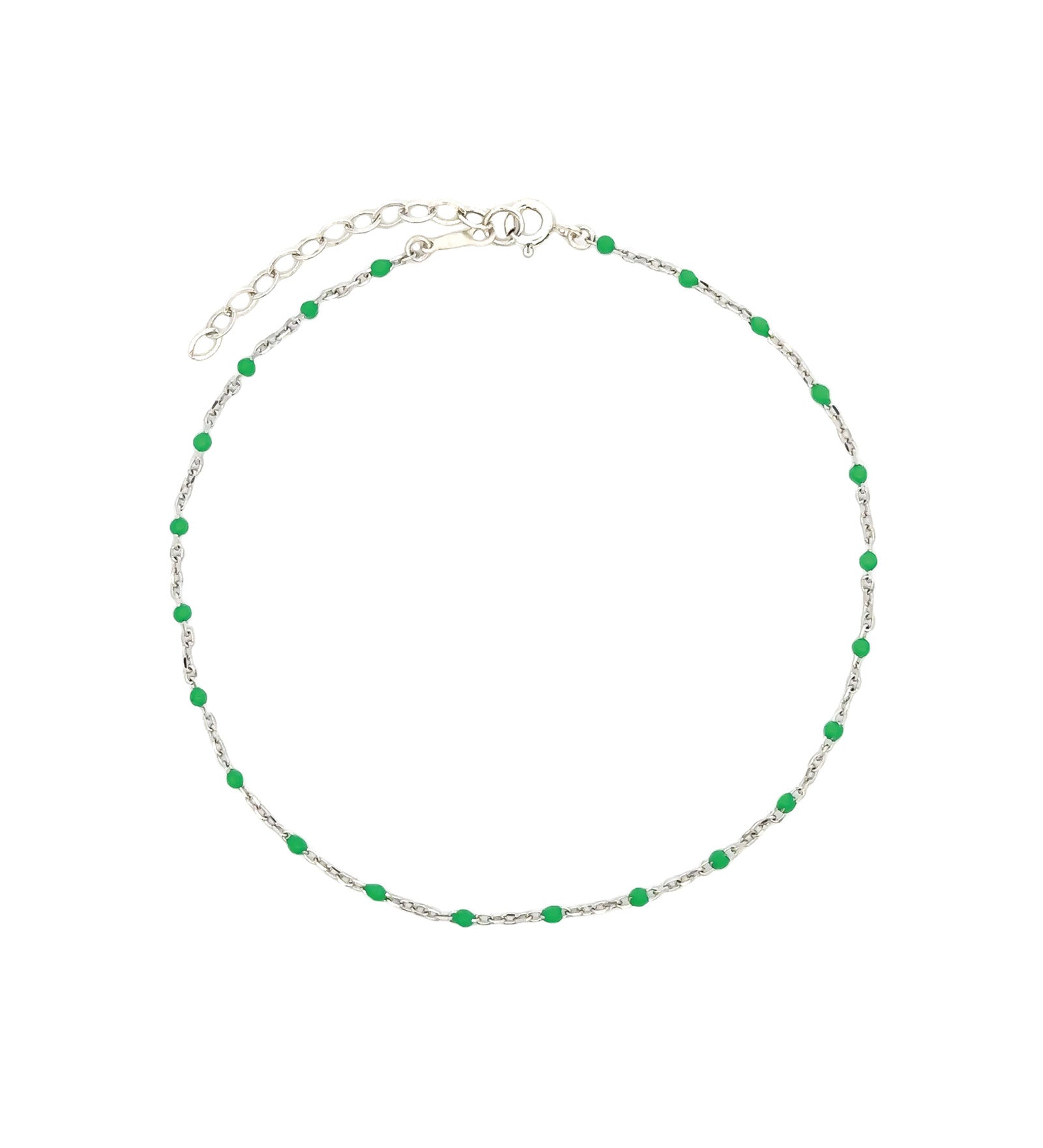 1948-Enamel Beaded Chain Anklet-Anklets-Sterling Silver, Emerald Enamel-Blue Ruby Jewellery-Vancouver Canada