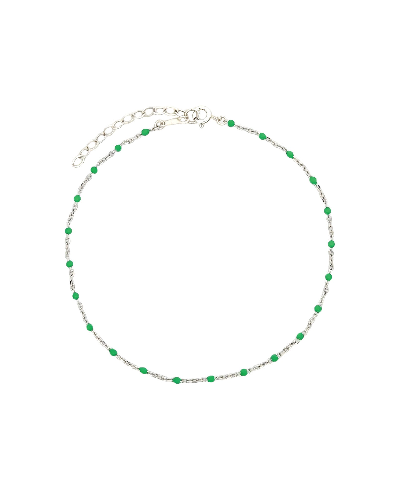 1948-Enamel Beaded Chain Anklet-Anklets-Sterling Silver, Emerald Enamel-Blue Ruby Jewellery-Vancouver Canada