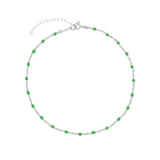 1948-Enamel Beaded Chain Anklet-Anklets-Sterling Silver, Emerald Enamel-Blue Ruby Jewellery-Vancouver Canada