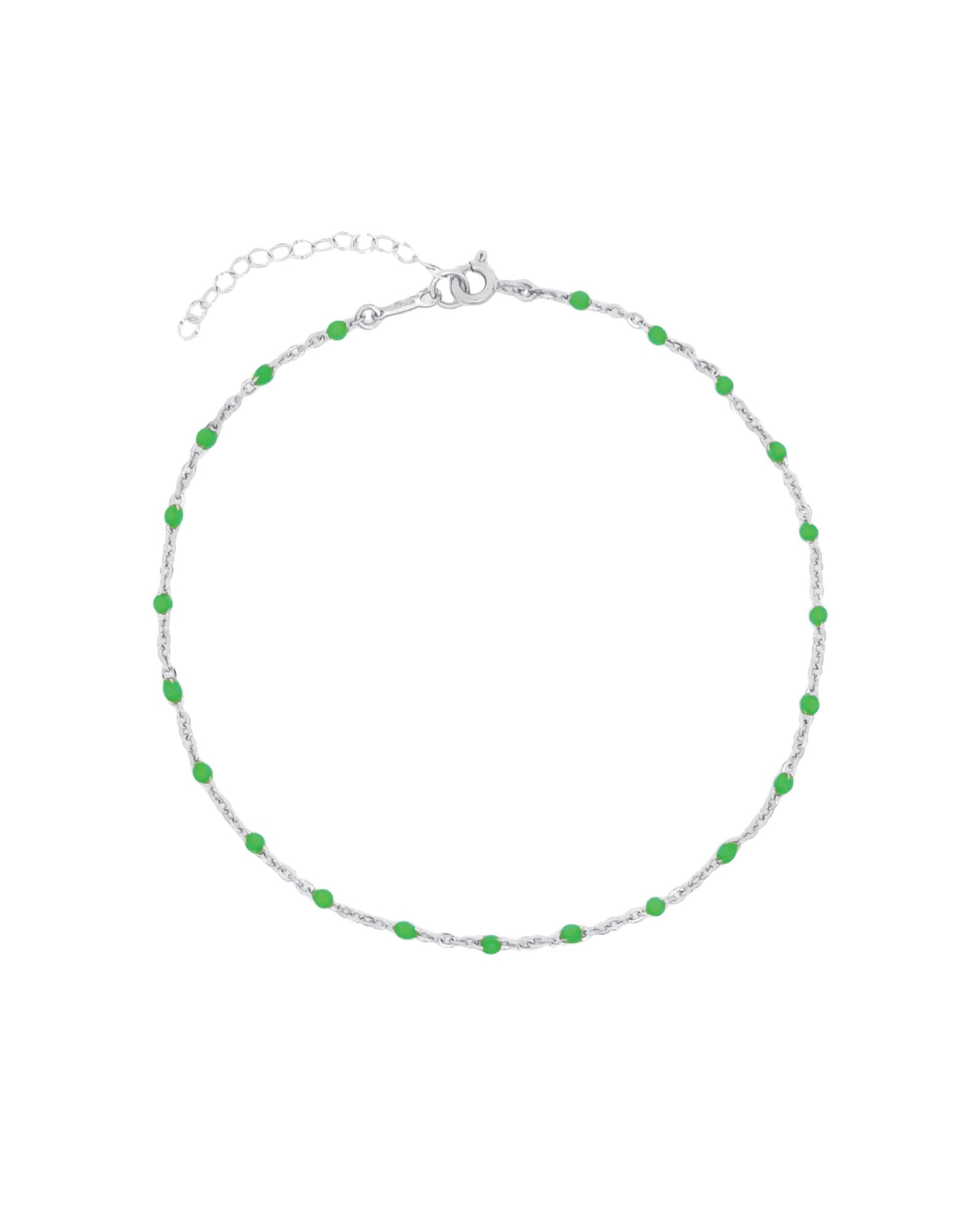 1948-Enamel Beaded Chain Anklet-Anklets-Sterling Silver, Emerald Enamel-Blue Ruby Jewellery-Vancouver Canada