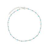 1948-Enamel Beaded Chain Anklet-Anklets-Sterling Silver, Turquoise Enamel-Blue Ruby Jewellery-Vancouver Canada