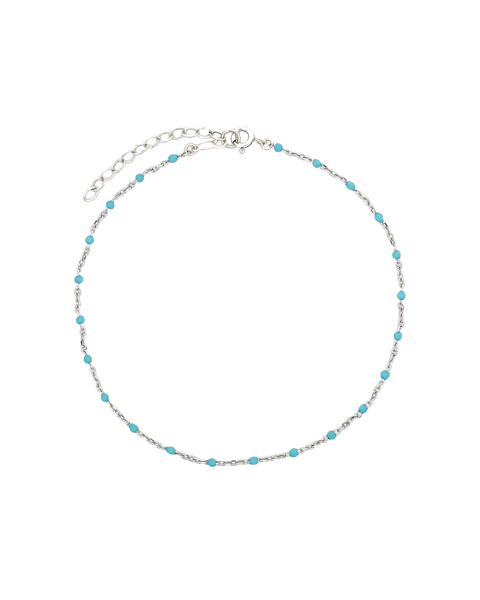 1948-Enamel Beaded Chain Anklet-Anklets-Sterling Silver, Turquoise Enamel-Blue Ruby Jewellery-Vancouver Canada