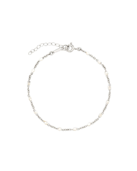 1948 Enamel Beaded Chain Bracelet Sterling Silver, White Enamel