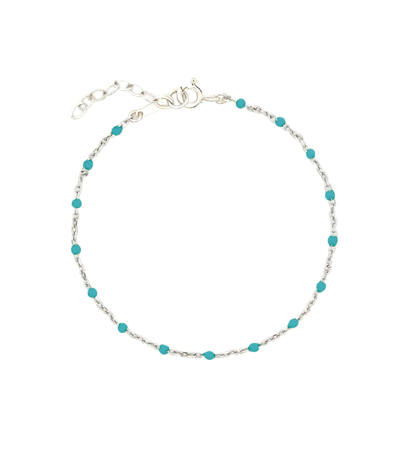 1948-Enamel Beaded Chain Bracelet-Bracelets-Sterling Silver, Turquoise Enamel-Blue Ruby Jewellery-Vancouver Canada