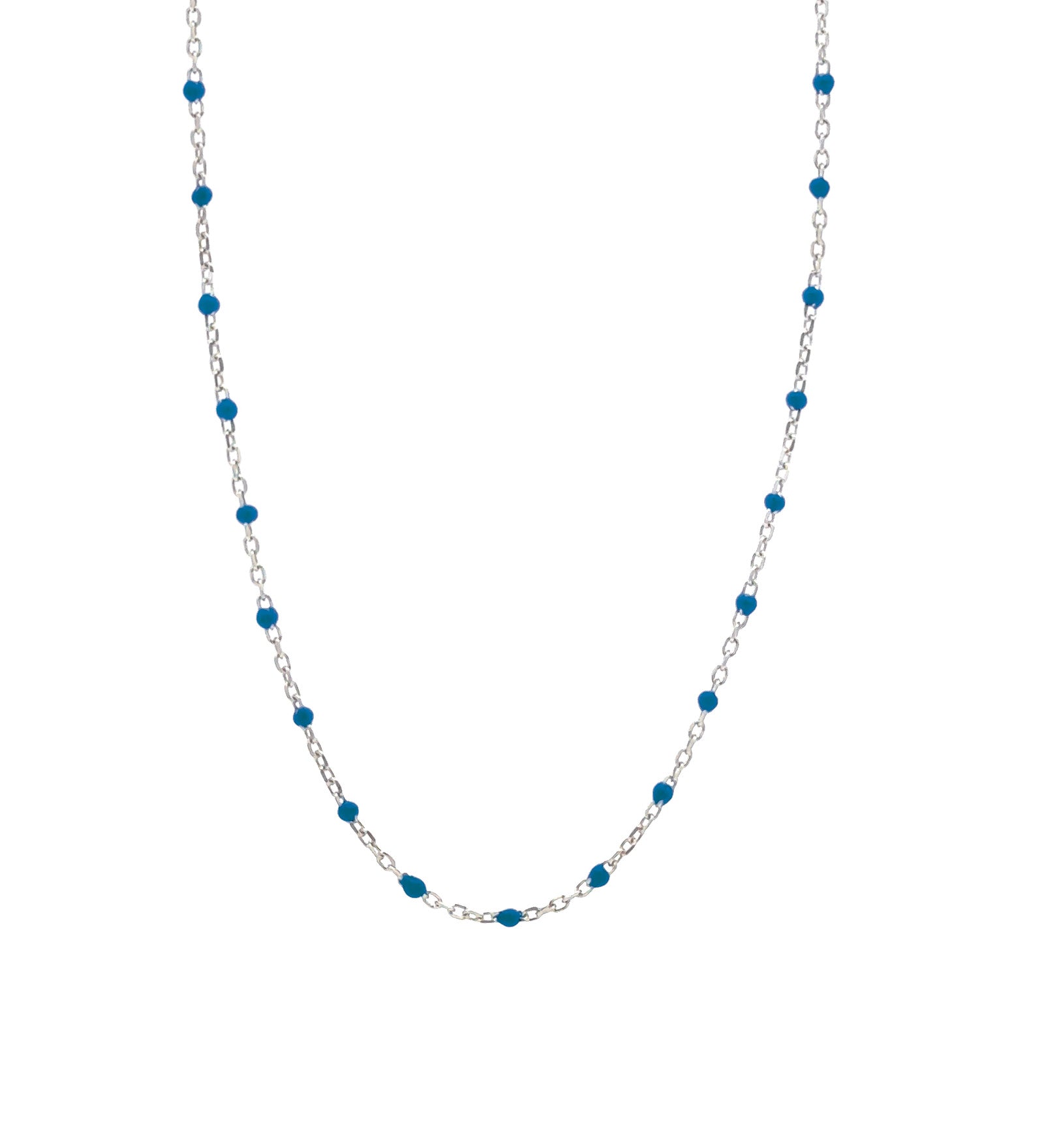 1948-Enamel Beaded Chain Necklace-Necklaces-Sterling Silver, Lapis Enamel-Blue Ruby Jewellery-Vancouver Canada