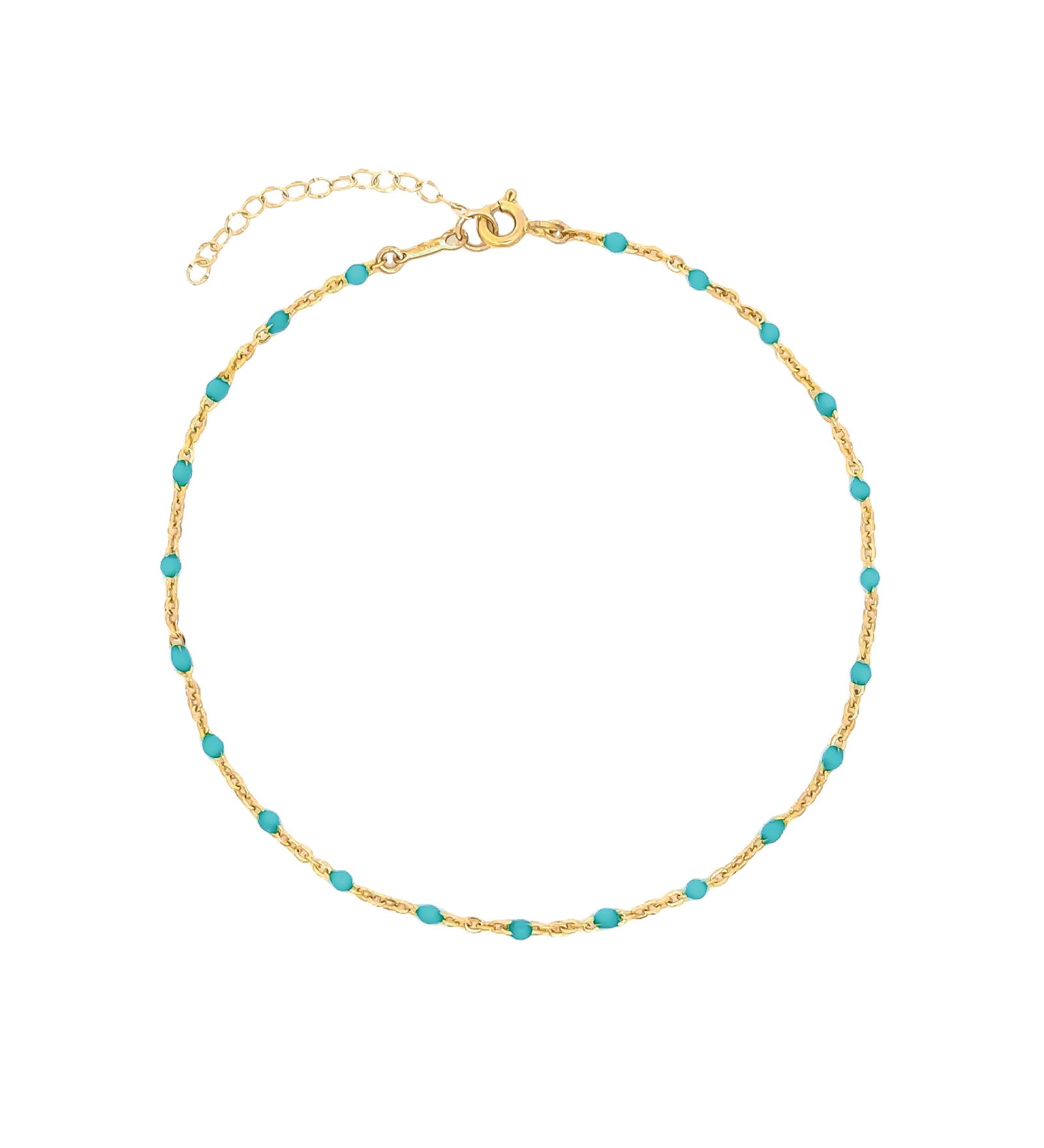 1948-Enamel Beaded Chain Anklet-Anklets-14k Gold Filled, Turquoise/Blue Enamel-Blue Ruby Jewellery-Vancouver Canada