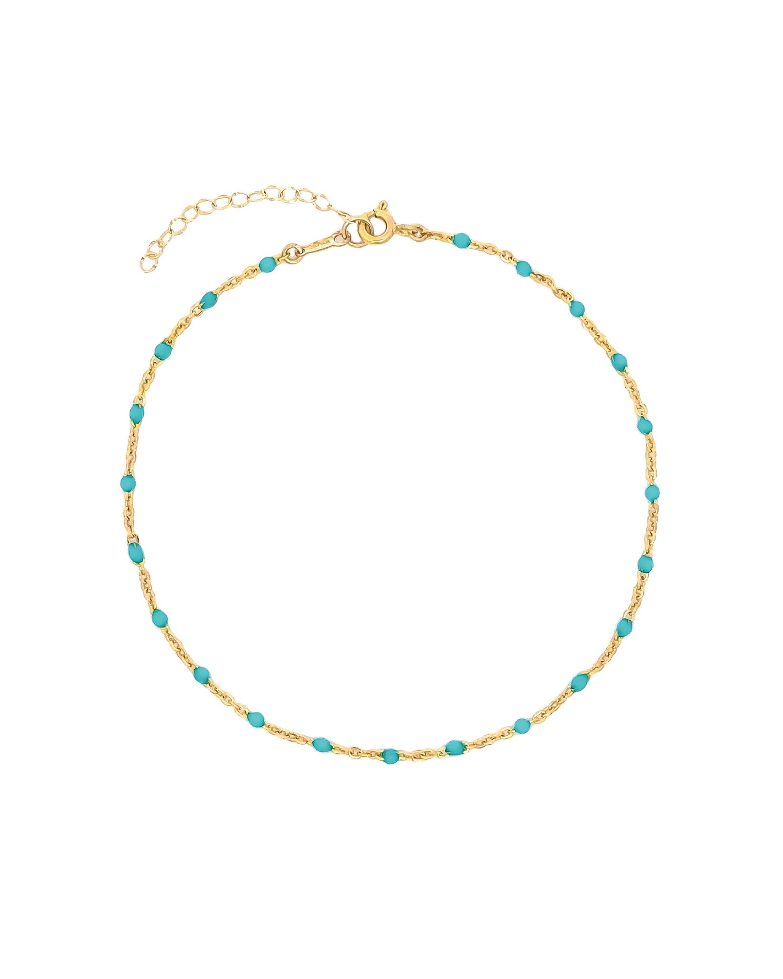 1948-Enamel Beaded Chain Anklet-Anklets-14k Gold Filled, Turquoise/Blue Enamel-Blue Ruby Jewellery-Vancouver Canada