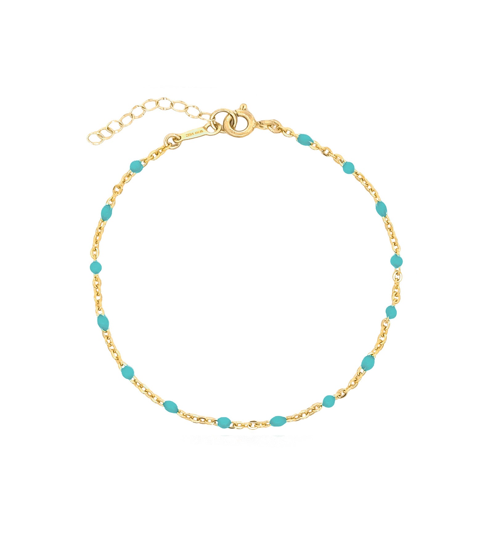 1948-Enamel Beaded Chain Bracelet-Bracelets-14k Gold Filled, Blue Turquoise Enamel-Blue Ruby Jewellery-Vancouver Canada