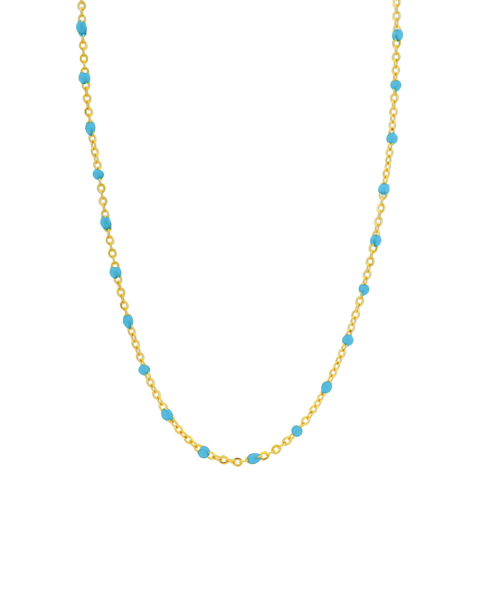 1948-Enamel Beaded Chain Necklace-Necklaces-14k Gold Filled, Blue Turquoise Enamel-Blue Ruby Jewellery-Vancouver Canada