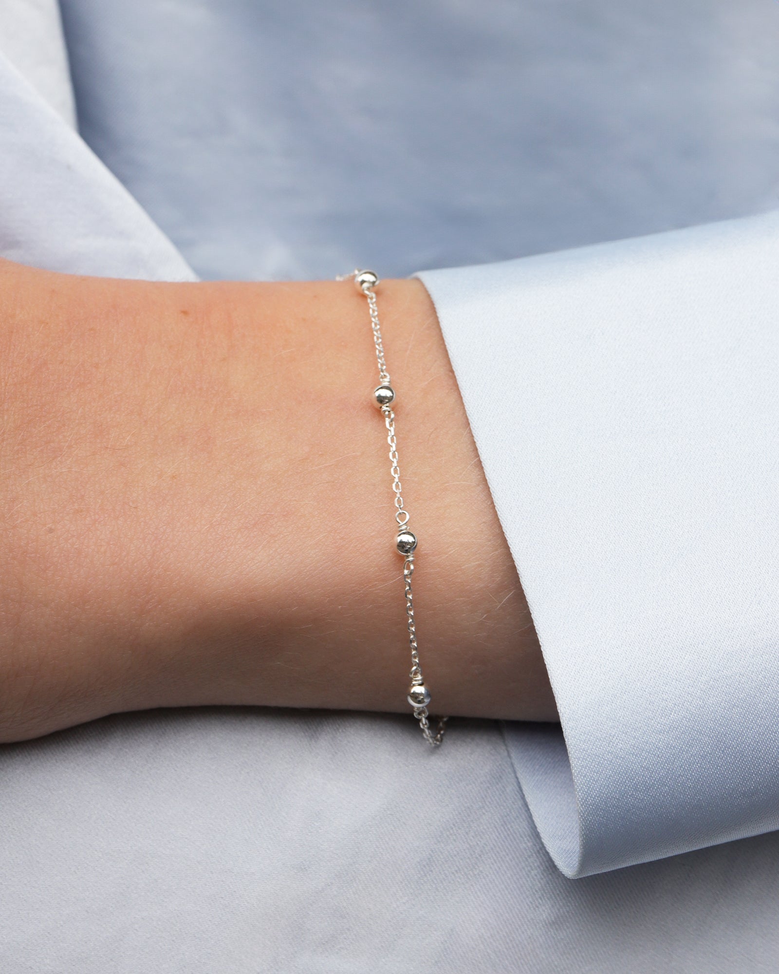1948 Beaded Station Bracelet Sterling Silver Blue Ruby Jewellery Canada