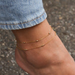 1948-Beaded Station Anklet-Anklets-14k Gold Filled-Blue Ruby Jewellery-Vancouver Canada