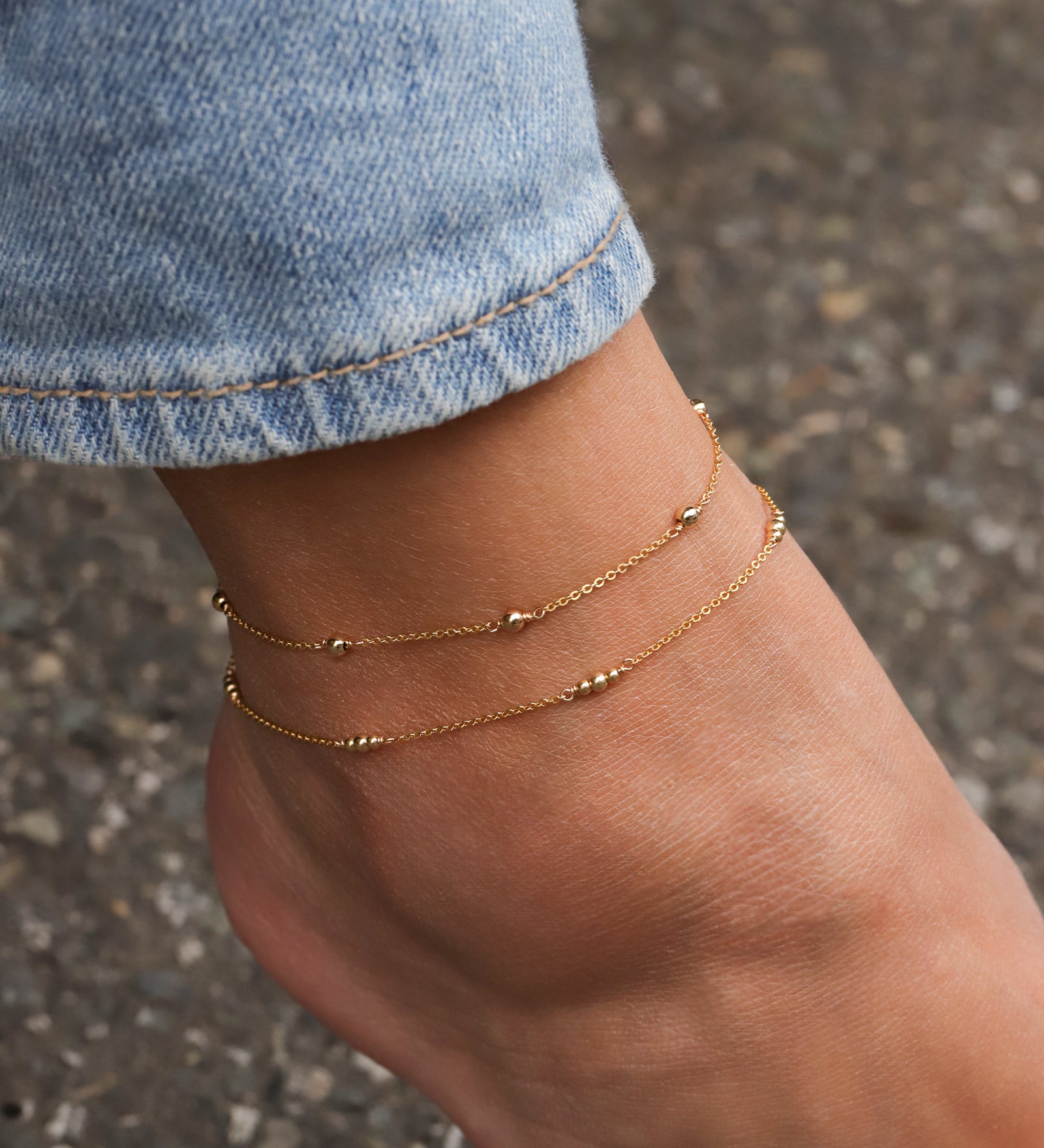 1948-Beaded Station Anklet-Anklets-14k Gold Filled-Blue Ruby Jewellery-Vancouver Canada