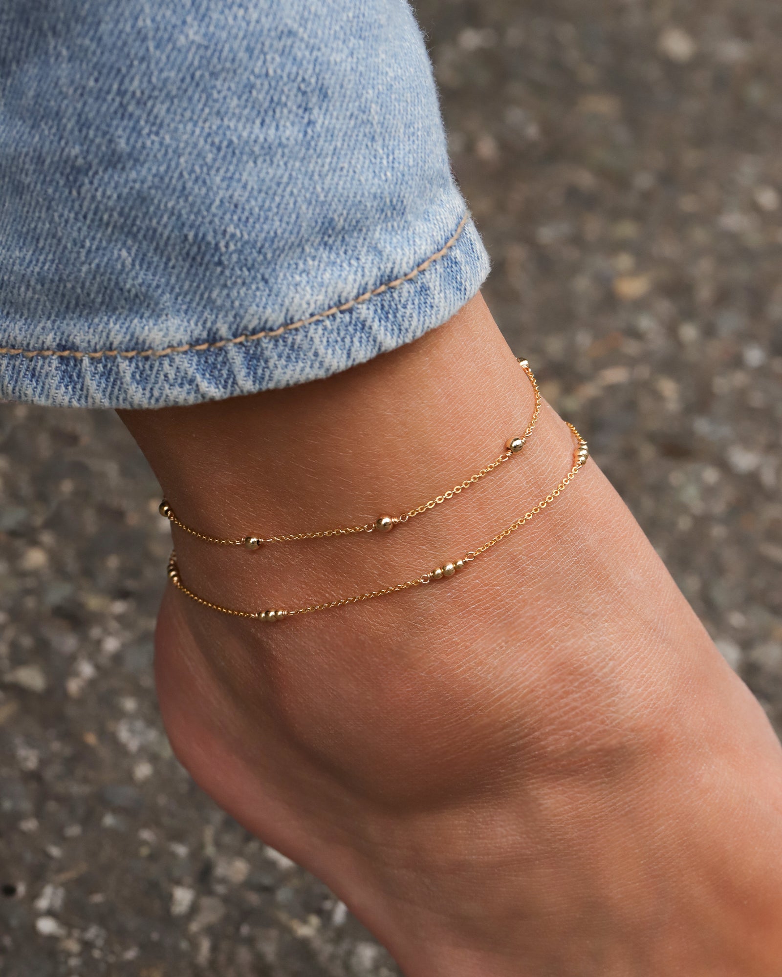 1948-Beaded Station Anklet-Anklets-14k Gold Filled-Blue Ruby Jewellery-Vancouver Canada