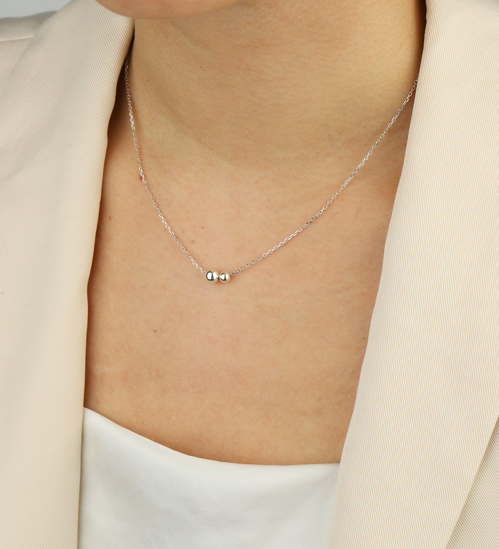 2 Bead Toi Et Moi Necklace Sterling Silver