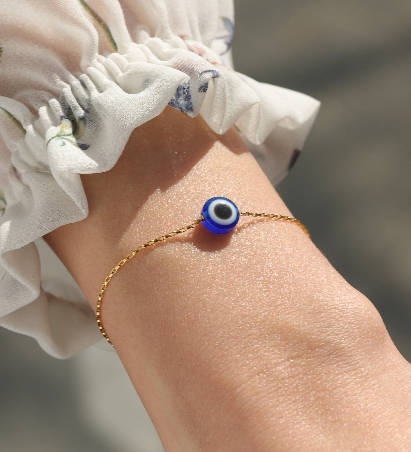 1948-Evil Eye Rectangular Rolo Chain Bracelet-Bracelets-Blue Ruby Jewellery-Vancouver Canada