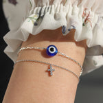 1948-Evil Eye Rectangular Rolo Chain Bracelet-Bracelets-Blue Ruby Jewellery-Vancouver Canada