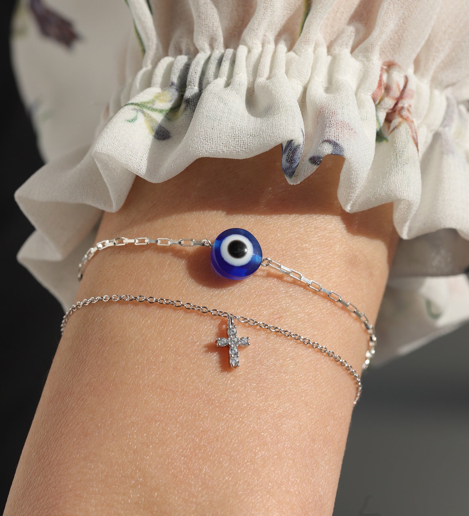 1948-Evil Eye Rectangular Rolo Chain Bracelet-Bracelets-Blue Ruby Jewellery-Vancouver Canada
